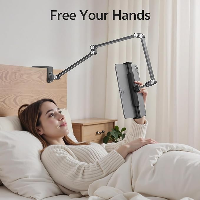 LULULOOK Tablet Stand iPad Phone Holder for Desk, Heavy Duty Aluminum 360° Rotating & Foldable Arm Mount Kindle Holder for Bed, Stand for iPad Pro, Kindle, Portable Monitor, Max 15.6"