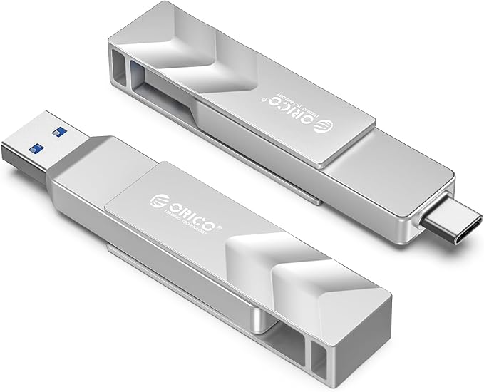 ORICO 512GB Portable Solid State Drive, 1050MB/s Dual-Port Rotating Metal External SSD with 90° Click-Stop, Reliable Storage for iPhone 16, 17 Series, Type-C Smartphone, Mac, Audio, Vehicle - A101