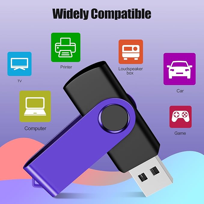 EASTBULL USB Flash Drive Bulk 1GB 20 Pack with Lanyards USB 2.0 Thumb Drive Bulk Memory Stick Swivel Pen Drive for Storage and Backup 1GB 20 Pack, Purple