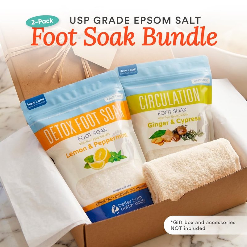 2 Pack Foot Soak Salts Bundle for DIY Foot Spa with Bamboo Scoop (2 lbs Each 4 lbs Total) for Discomfort and Dry Skin Made in USA with BPA Free Easy Lock Pouch
