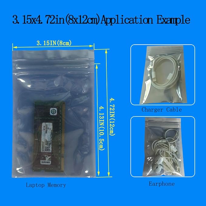 Daarcin Antistatic Bags,Premium ESD Bags,120pcs Mixed Sizes Anti static Resealable Bag for 3.5 Hard Drive, 2.5 Solid State Drive with Labels, ESD Shielding Bag for Varieties of Electronic Device