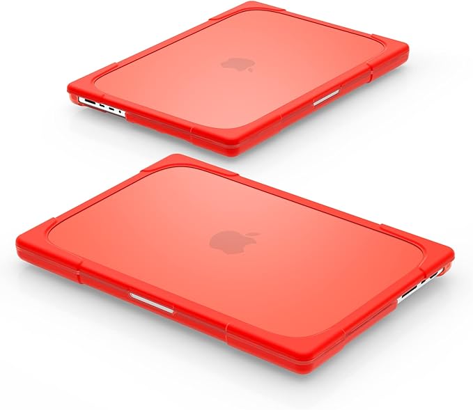 Batianda Heavy Duty Case for New MacBook Pro 16 inch 2026 M5 2024 M4 2023 M3 2021 M2 Pro Max Chip- Ergonomic Foldable Kickstand (Holds 22lbs/Zero Wobble) Matte Translucent Rugged Armor Cover, Red