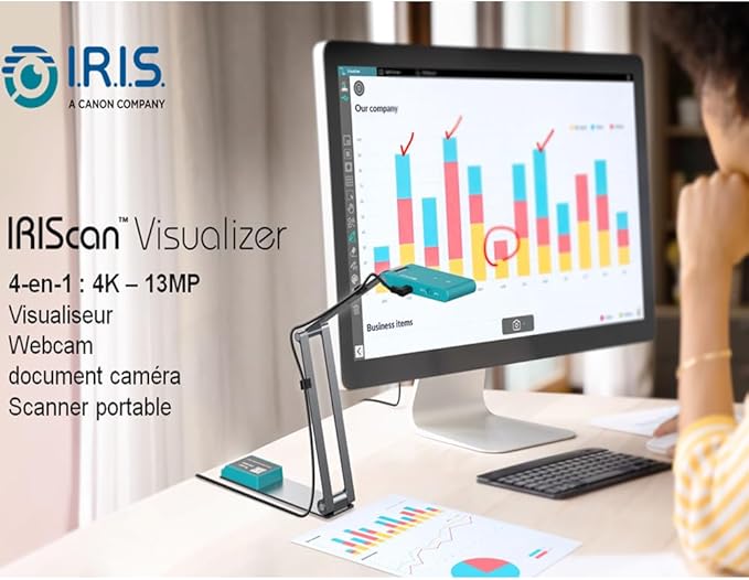 IRIScan Visualizer 7 Grey 4K 13MP USB Document Camera for Teaching and Distance Learning, Portable A3 Scanner for Windows and Mac, Readiris PDF Included