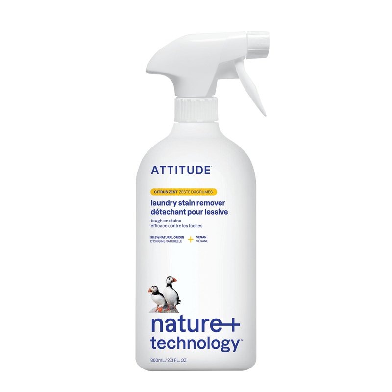 ATTITUDE Stain Remover Spray for Laundry, Removes Odors & Stains, Plant-Based & Vegan, Citrus Zest Scent, 27.1 Fl Oz