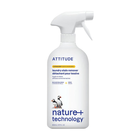 ATTITUDE Stain Remover Spray for Laundry, Removes Odors & Stains, Plant-Based & Vegan, Citrus Zest Scent, 27.1 Fl Oz