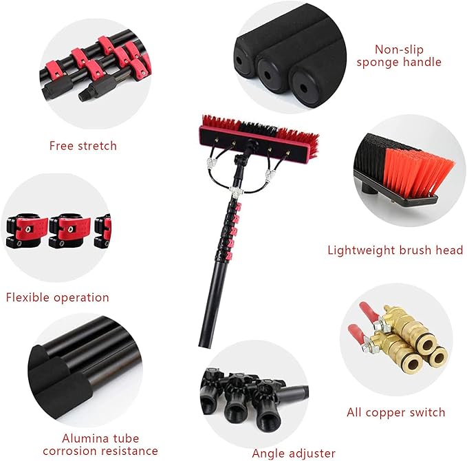 Window Cleaning Pole,Photovoltaic Panel Cleaning Brush,3.6-10.8MWater Fed Telescopic Brush,Conservatory Roof Cleaning Tools,for Photovoltaic Panel Cleaningtrucks Windows,10.8m/36FT