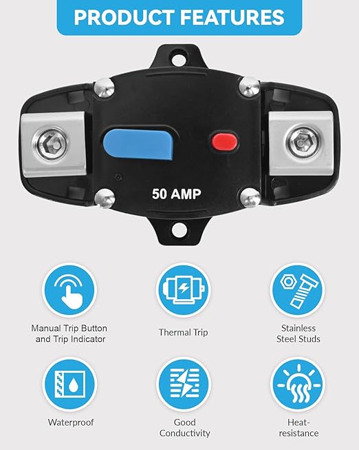 BULVACK 300 Amp Circuit Breaker 12-48 Volt DC 300A Self Recovery Resettable High Amp Circuit Breaker with Manual Reset Button for Automotive RV Marine Boat Car Audio and Amps Protection