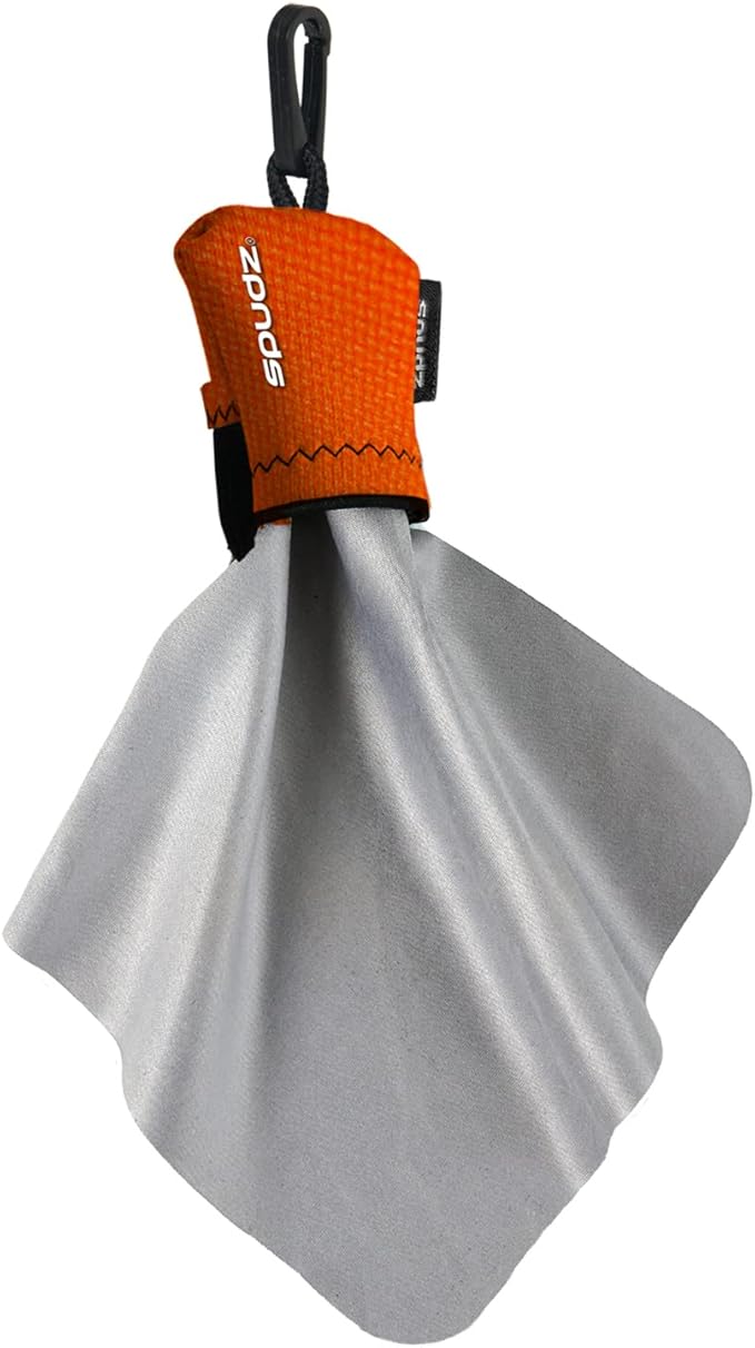 SPUDZ Ultra Microfiber Lens Cleaner with Closeable Bottom – Clip-On Pouch, Washable – for Binoculars, Scopes, Glasses, Screens | Ultra Blaze Orange, 10 x 10 Inch
