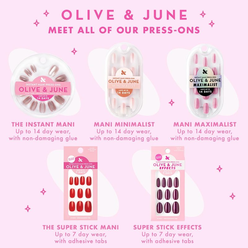Press-On Nails Kit - 4 Realistic Fake Nail Sets | HD Crisp White, Classic French, Shimmery Super Star, BP Icy Blue - Non-Damaging Glue, Up to 14 Days Wear