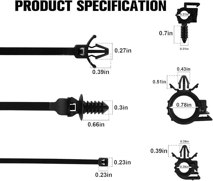 Dakchor 130 Pcs Push Mount Cable Zip Tie, Car Wire Loom Routing Clips Quickly Mount Cable Ties Fixed Wire Harness for Jeep Wrangler Trucks Universal Automotive Clips 6 Different Sizes