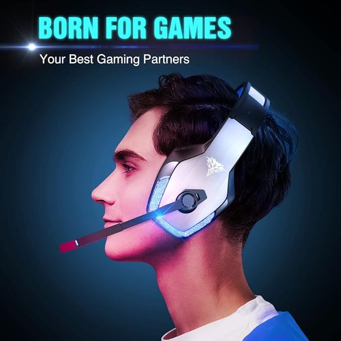 BENGOO G1 Wireless Gaming Headset with Mic for PS5, PS4, PC, Switch, Mac, 2.4GHz USB/Type-C & Bluetooth 5.4 Headphones with Foldable Design, 7.1 Surround Sound, RGB Lights - Black and Blue