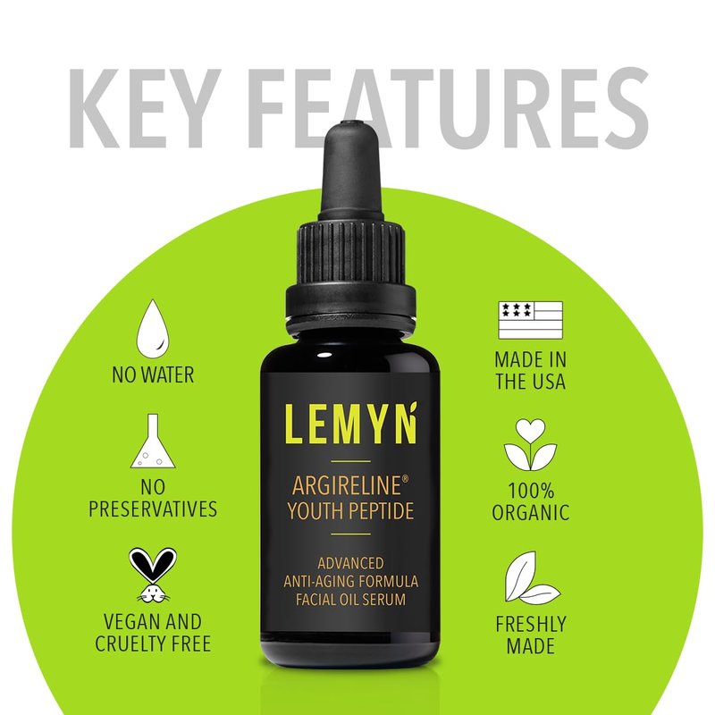 Lemyn Organics Argireline Youth Peptide Face Oil Serum | Anti-Aging, Hydrating, and Firming | Freshly Made Skincare | 15ml
