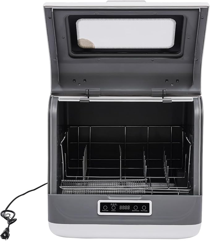 Portable Countertop Dishwasher, 800W Compact Dishwashers with Filter and Hybrid Drying Function, Mini Dishwasher with 3 Wash Programs for Apartments, Rvs, Small Kitchens (White)