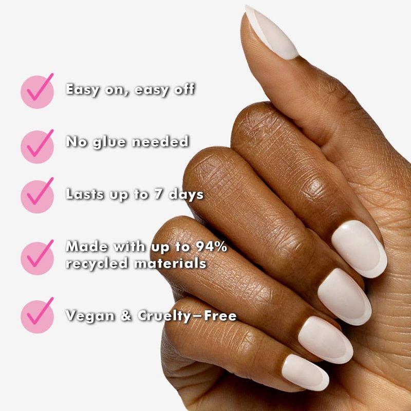Olive & June Classic Super Stick Mani Press On Nails | No Glue Needed | 32 Tab Nails, 16 Sizes | Non-Toxic Easy On-Off Non-Damaging Real Look | 7-Day Wear | Short, Round | Classic French
