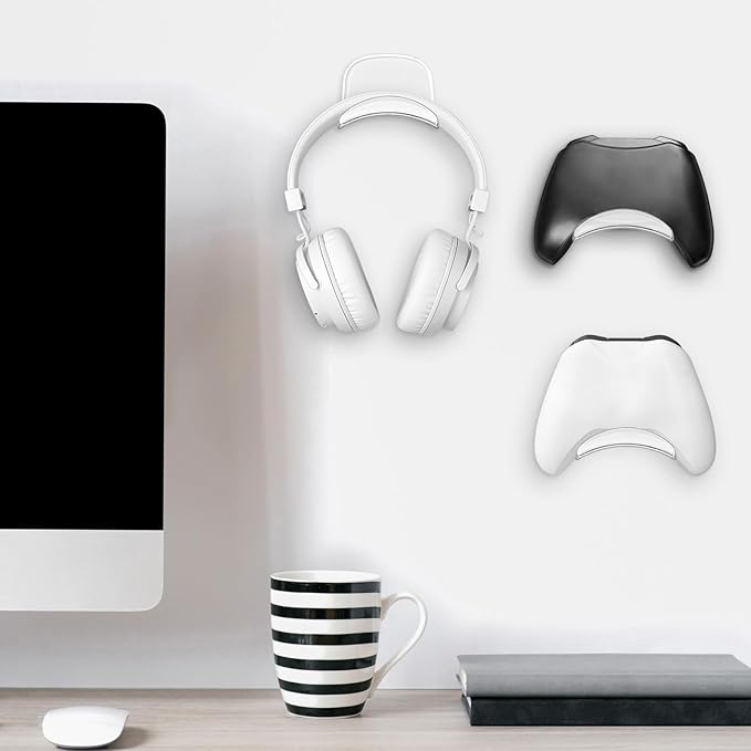Wonderjune 30 Pcs Headphone Hanger Holder Desk Adhesive Headphone Hook Graduation Wall Hook Mount Strong Universal Acrylic Holder Hooks for General Purpose Game Earphone Controller(Clear)