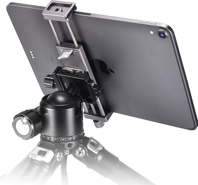 SHINEWEE Full Metal Tablet Tripod Holder - Compatible with iPad mini/Air/Pro | 1/4" Screw & Arca-Swiss Dovetail Mounts | Universal Tablet Clamp Adapter