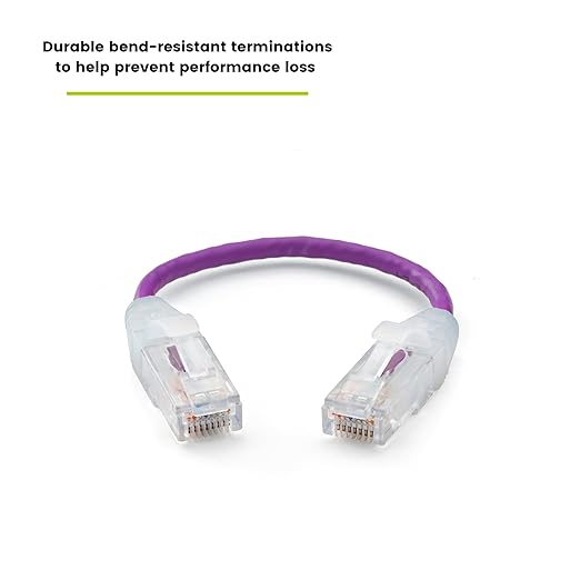 TRUECABLE Cat6 Component Rated Patch Cable, Unshielded (U/UTP), 6in, Purple, 28AWG Stranded Pure Copper, Snagless 10G High-Speed Ethernet Cable, PoE++ 4PPoE 100W, UL Listed, RoHS-3, 1 Pack