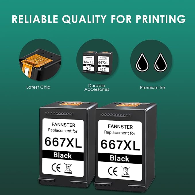 667XL 667 XL 667 Ink Cartridges Replacement for hp 667 Ink cartridges Black Work for Deskjet Ink Advantage 1275 2375 2775, Deskjet Ink Advantage Plus 6075 6475 6476 (2 Black)
