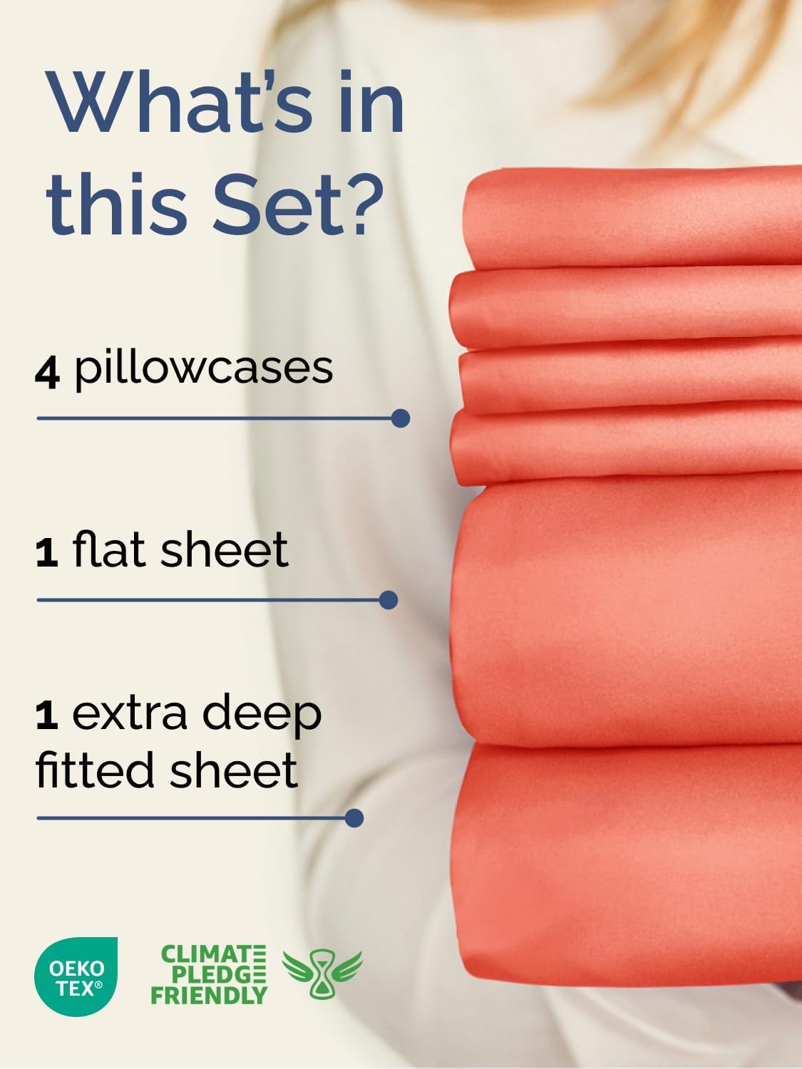 Skiennix Extra Deep Cal King Sheet Set - 6 Piece Breathable Cooling Bedding - Soft Coral Color, Wrinkle-Free