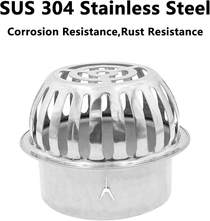 Roof Floor Drain,SAFYY 304 Stainless Steel Roof Drain Dome,Balcony Roof Dome Drain Cover,Yard Outdoor Anti Blocking Strainer,Gardens Gutter Cleaning Tool,Rain Bucket Drainage Parts (2, 110mm/4.3")