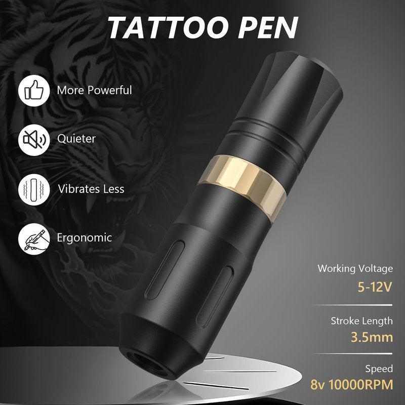 HAWINK Tattoo Pen Kit Rotary Gun Machine with Tattoo Power Supply 20Pcs Cartridge 7 inks 154KITP199-1