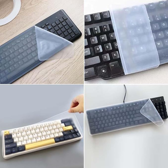 VORTINIOUS Ultra Thin Desktop PC Silicone Clear Keyboard Cover Skin Protector for 104/107 Keys Standard Desktop Keyboard, Transparent with Black Border, Waterproof, Dust-Proof