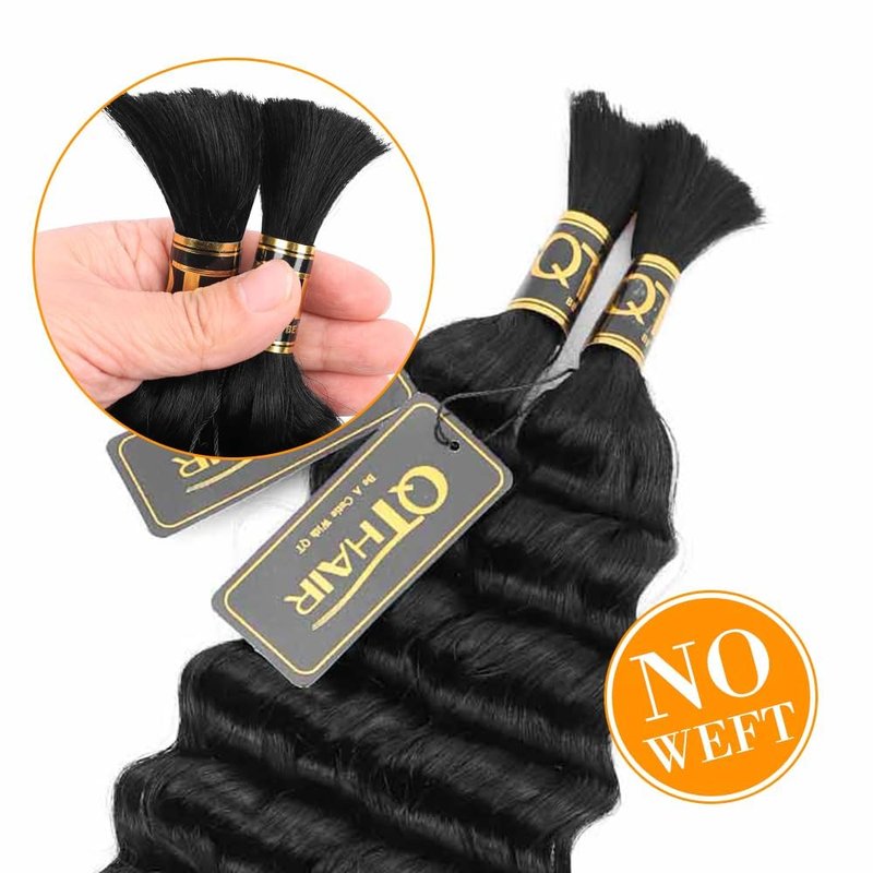 QTHAIR Deep Wave Bulk Human Hair For Braiding 18A No Weft (20" 50g #1B(Natural Black)) 100% Unprocessed Brazilian Deep Wave Human Hair Virgin Hair Extensions Two Bundles Micro Braiding