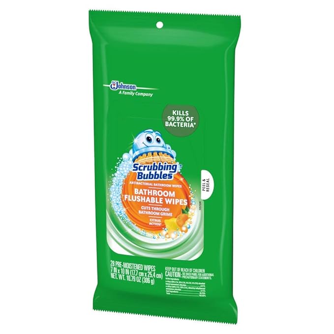 Antibacterial Bathroom Flushable Wipes, Citrus Action, 28 Count - 2 Pack