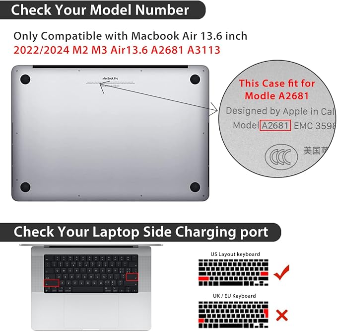 HOHAIYOO Compatible with MacBook Air 13.6 inch Case 2026 2025 2024-2022 Release M5 A3449 M4 A3240 M3 A3113 M2 A2681 with Touch ID, Hard Shell Case&Keyboard Cover&Screen Protector&Webcam Cover, Bows-b