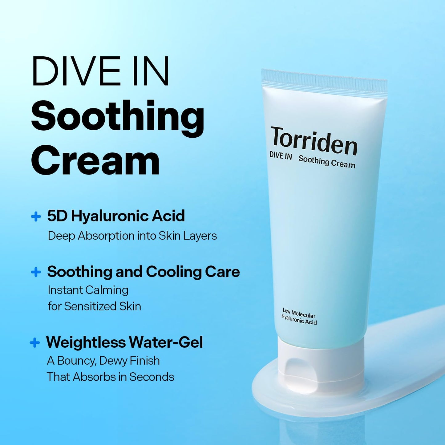 Torriden DIVE IN Hyaluronic Acid Soothing Cream Tube Type 100ml (3.38 fl. oz) | Revitalizing Facial Moisturizer for Sensitive and Dry Skin | Hyaluronic Acid, Panthenol, Allantoin