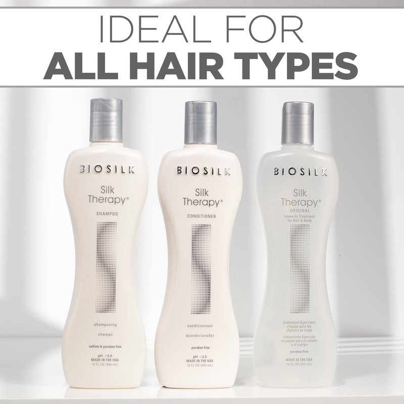 BioSilk 3-Piece Silk Therapy Kit, Shampoo, Conditioner & Serum for Healthy, Shiny, Manageable Hair, Sulfate-Free, Paraben-Free, Cruelty-Free, 12 Oz Haircare Set