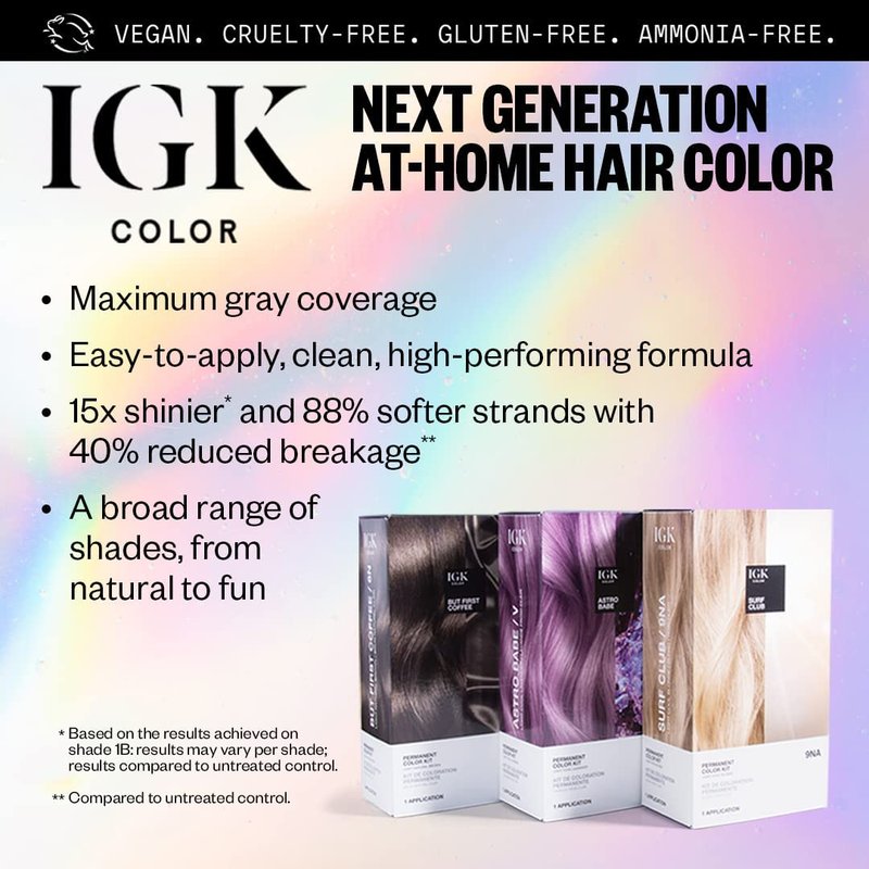 IGK Permanent Hair Dye Color Kit | V Astro Babe - Light Cool Lavendar | 100% Gray Color Coverage + Strengthen + Shine | Ammonia Free