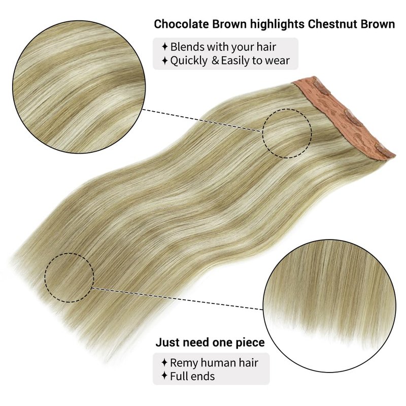 Winsky Hair Extensions Real Human Hair - One Piece Highlights Blonde Remy Hair Extensions Clip on 70gram for Women (14inch, #17A-60A)