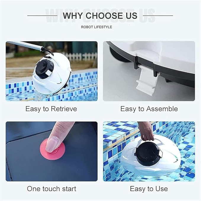 Robotic Pool Cleaner Pool Vacuum Pool Vacuum for Above Ground Pools Swimming Pool Cleaner Robot Automatic 5000mAh Intelligent Rechargeable