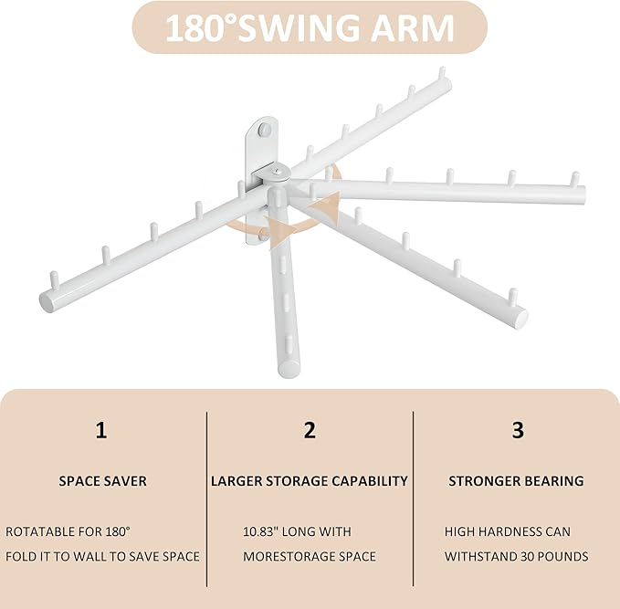 Mooche Swing Clothes Hanger Rack, Garment Racks Folding Clothes Bar Wall Mounted, 180°Rotation Laundry Drying Rack 304 Stainless Steel Space Saving for Laundry Room Bedroom Balcony, 9.45" Long