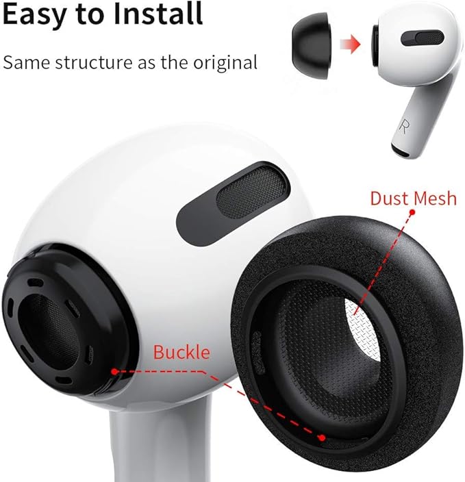 Lanwow Memory Foam Ear Tips for AirPods Pro 1st & 2nd Gen, 3 Pairs, Assorted S/M/L, Secure Fit, Black