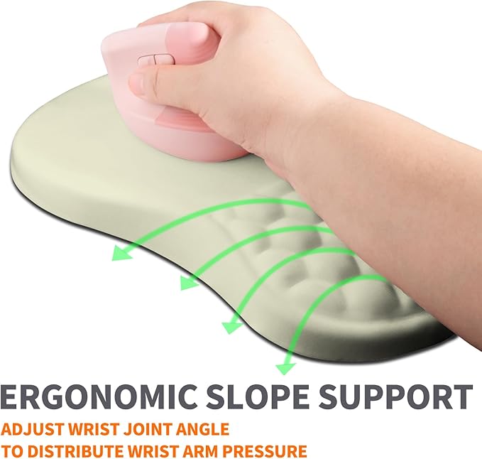 Armanza Ergonomic Joint Wrist Support Mouse Pad with Memory Foam Cushion Massage Bump, Carpal Tunnel Pain Relief Mousepad Slope Design for Wrist Rest, 11.8x7.9 in, Beige