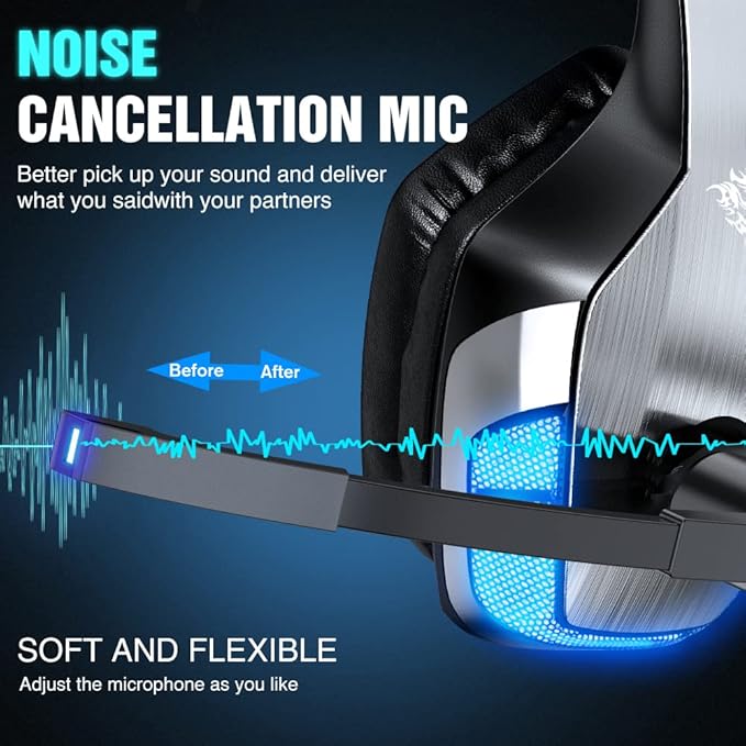 BENGOO G1 Wireless Gaming Headset with Mic for PS5, PS4, PC, Switch, Mac, 2.4GHz USB/Type-C & Bluetooth 5.4 Headphones with Foldable Design, 7.1 Surround Sound, RGB Lights - Black and Blue