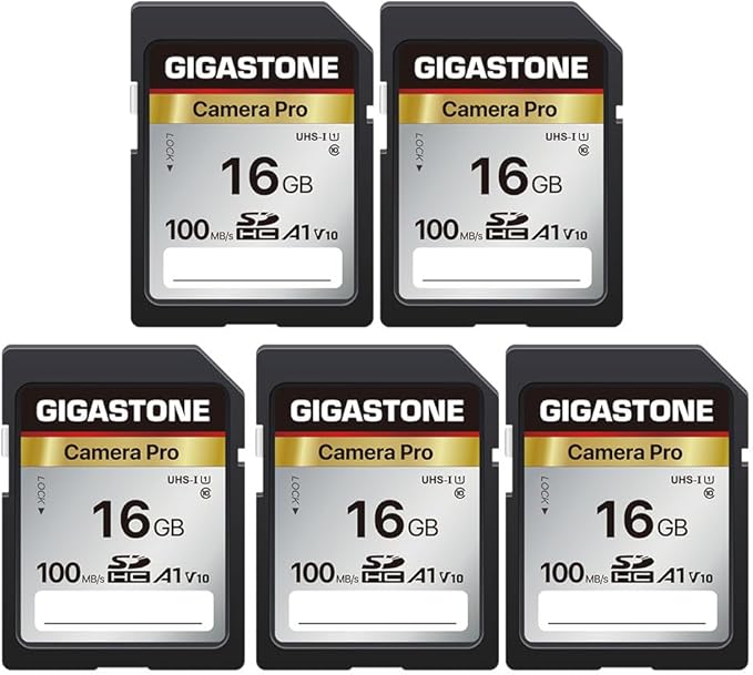 【5-Years Data Recovery】 GIGASTONE 16GB SD Card 5-Pack, Camera Pro, UHS-I A1 V10 SDHC Memory Card Compatible with SPYPOINT TACTACAM Trail Camera, with 5 Mini Cases