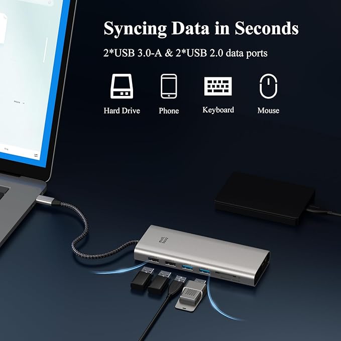 USB C Docking Station Dual Monitor,USB C Hub Dual Monitor with 144Hz DisplayPort,4k HDMI,PD Charging,Ethernet,5 USB,SD/TF Card Reader,Audio Laptop Docking Station for Windows & Mac and More