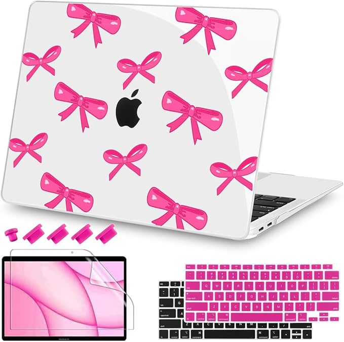 Teryeefi for MacBook Air 13 inch Case 2020 2019 2018 fits Model M1 A2337 A2179 A1932 with Retina Display with Touch ID, Plastic Hard Shell Case & Keyboard Cover & Screen Protector, Bows-A