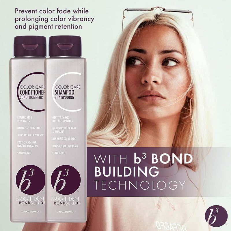 B3 Brazilian Bondbuilder Color Care Shampoo For Color-Treated Hair Gently Cleanses, Prevents Color Loss and Fade - Sulfate-Free 12oz.