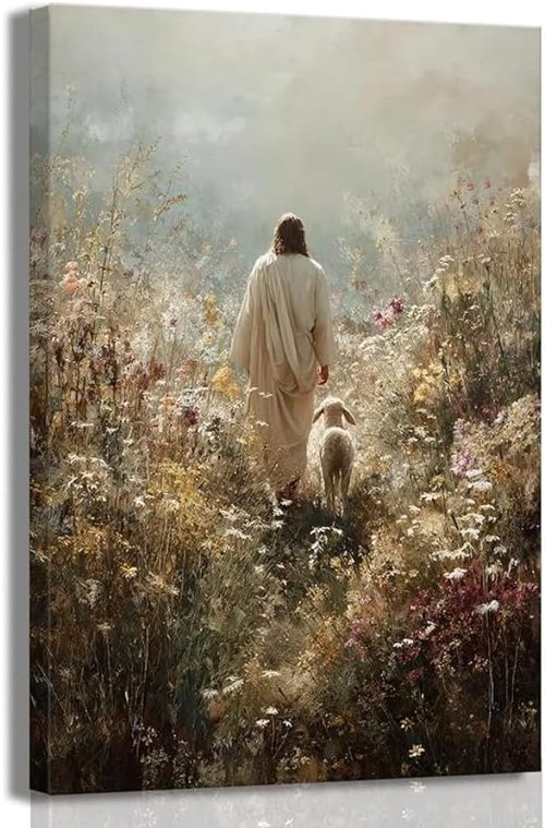 Frswuset Jesus Lamb Canvas Wall Art - Vintage Christ Prints for Home & Church Decoration | 12x16in