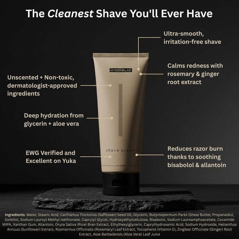HygieneLab Shaving Cream - Fragrance-Free, Non-Toxic Aloe Vera & Shea Butter Formula for Sensitive Skin | 6.76 oz