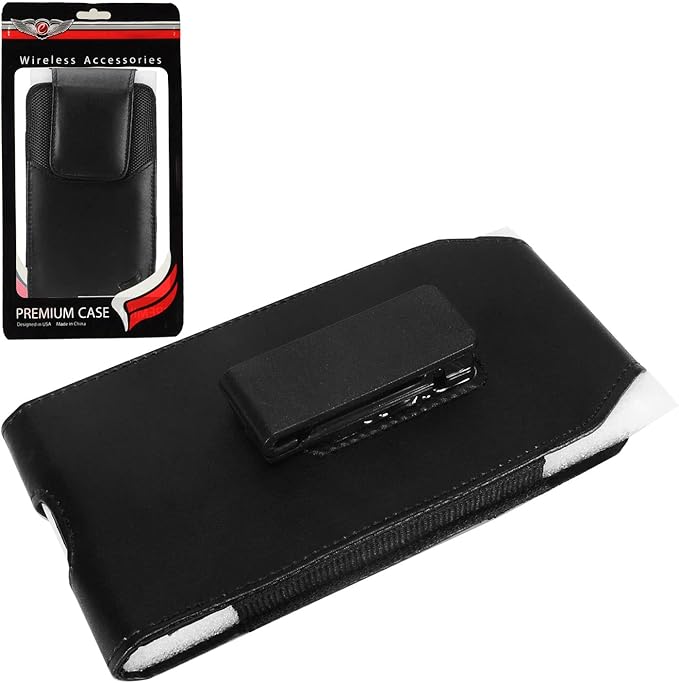 CELZEN Leather Cell Phone Holster for Cricket Debut, Icon, AT&T Radiant Core, Calypso 2, Moto E6, G7 Play, Alcatel Onyx, REVVLRY REVVL2 - Vertical Case Waist Carrying Pouch with Belt Clip/Loops, Black