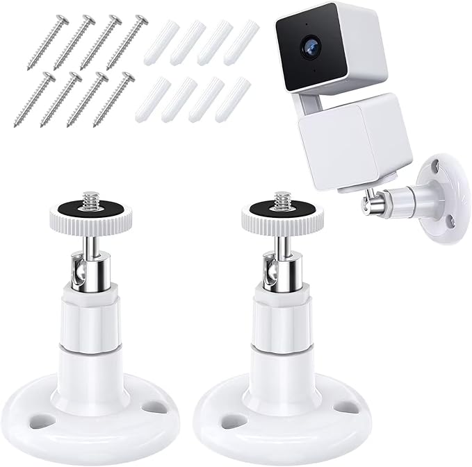 FastSnail Wall Mount Compatible with Wyze Cam Pan V3 & Wyze Cam V4/V3 & Wyze Cam Outdoor/Indoor, 360 Degree Swivel Adjustable Bracket for Wyze Cam and Other Camera with Same Interface 2 Pack
