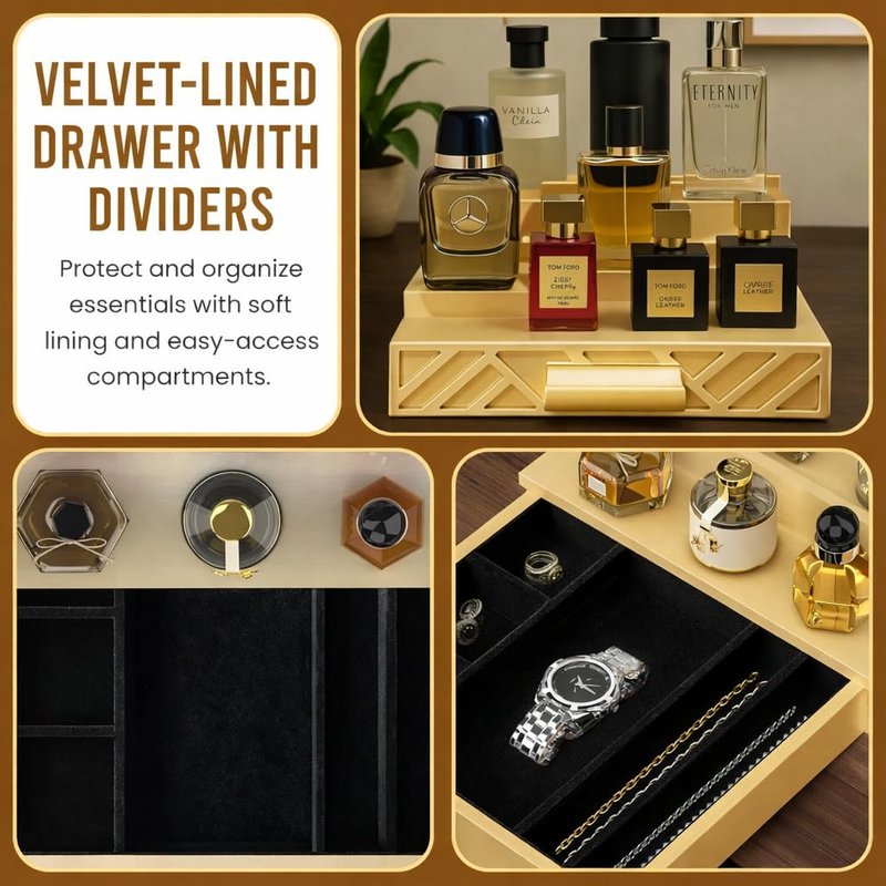 Cologne Organizer for Men - Drawers & Dresser Organizer Countertop - Perfume Holder Stand For Men Organizador De Perfumes - by NovaHavensNest (Black-4 Tier)