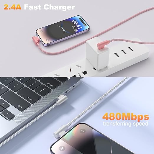 SAVEANGLE iPhone Charger 3 Pack 10FT USB A to Lightning Cables 90 Degree Charge Cable MFi Certified Nylon Braided Fast Charging Cord for iPhone 14/13/12/11/X/Max/8/7/6/6S/5/5S/SE/Plus/iPad