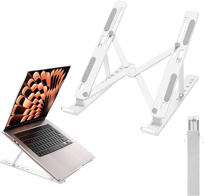 weourwe Ergonomic and Foldable Laptop Stand for Desk, Adjustable Riser, Fits All Laptops and Notebooks up to 17,Ultra-Thin,Ventilated Cooling,ABS+Silicone,Silver.