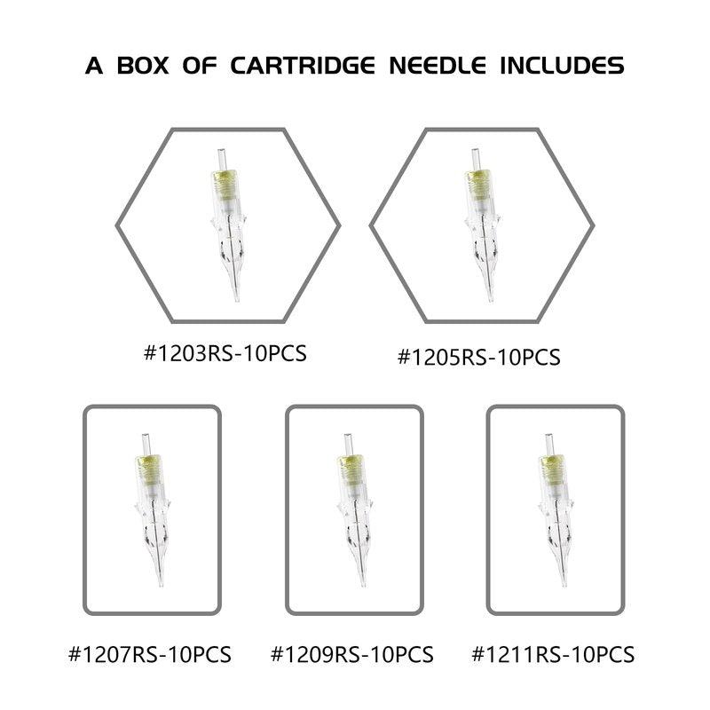 BIGWASP (4th Gen) 50pcs Assorted Disposable Cartridge Tattoo Needles Round Shader Mixed 3RS 5RS 7RS 9RS 11RS (#12 Standard RS)